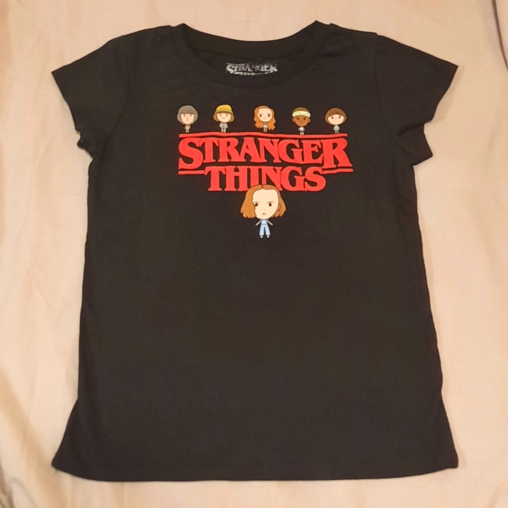 Stranger Things Girls T-Shirt Black Sz L 10/12 Netflix